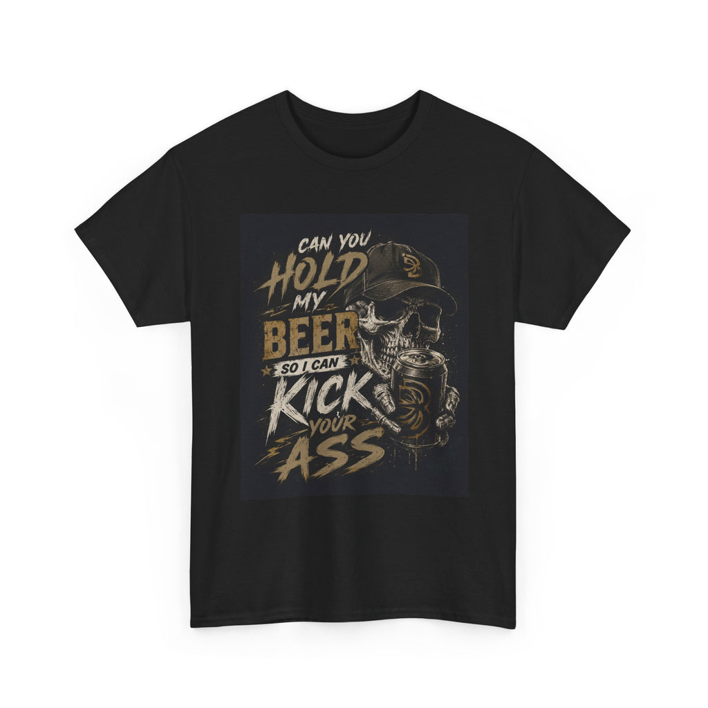“Hold My Beer” Skull Graphic Tee – Gritty Biker-Style Streetwear Shirt
