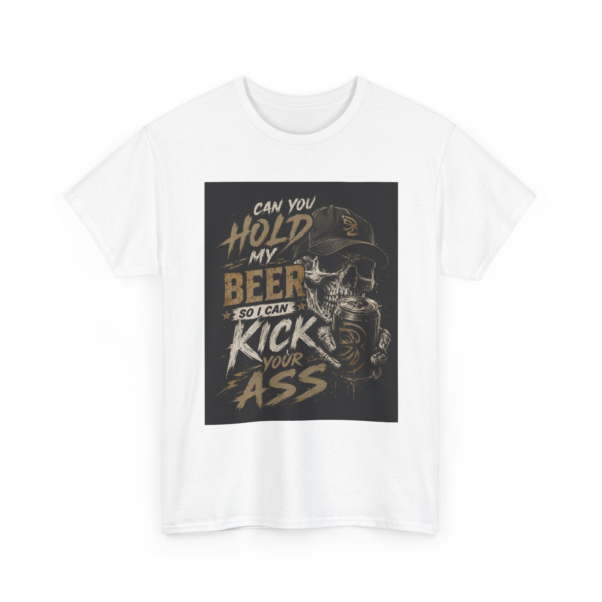 “Hold My Beer” Skull Graphic Tee – Gritty Biker-Style Streetwear Shirt