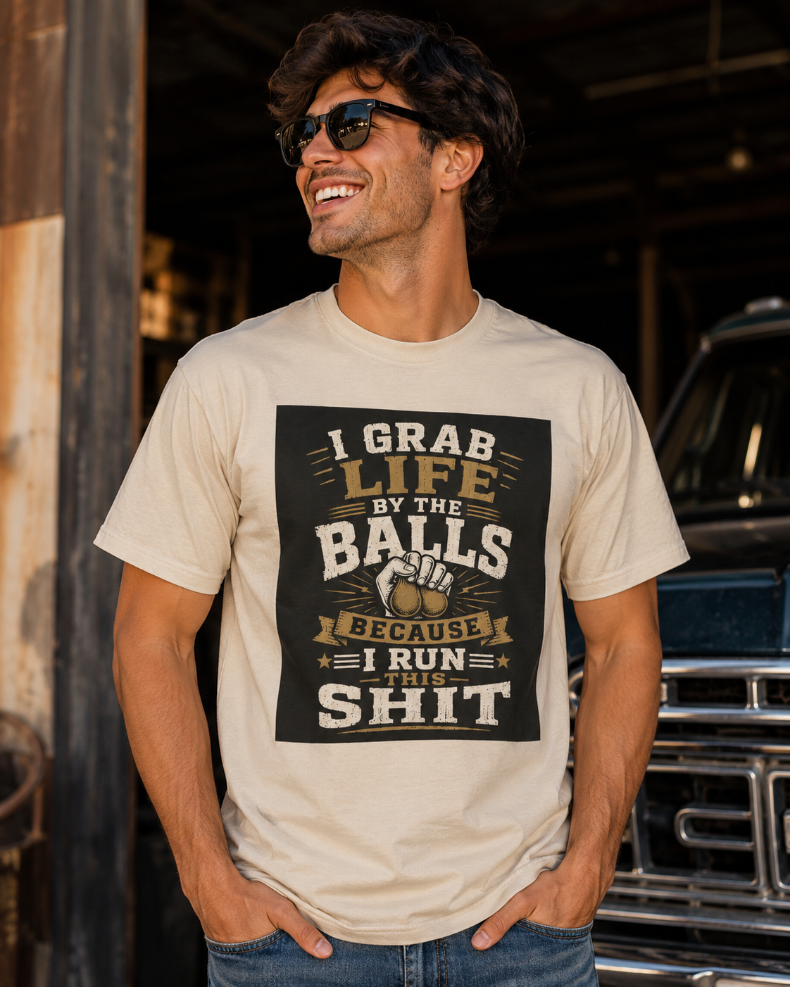 “I Grab Life by the Balls Because I Run This Sh*t” Tee – Bold Confidence Streetwear