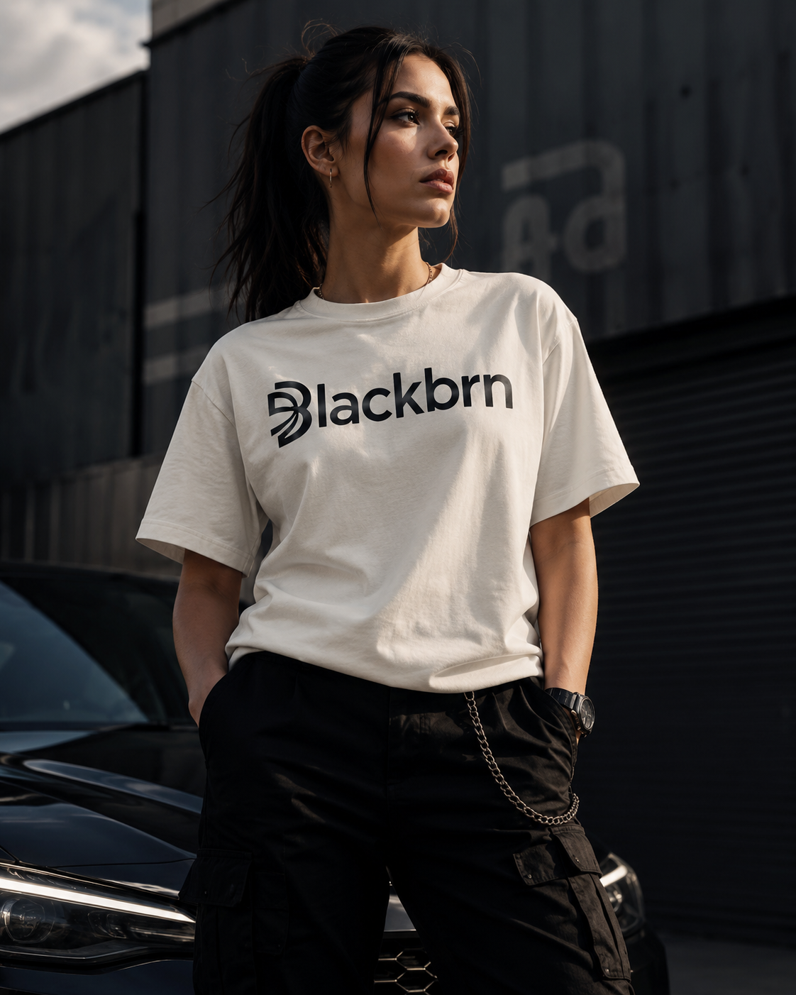 Boxy Tee — Minimal 'Blackbrn' Chest Logo Oversized T-Shirt