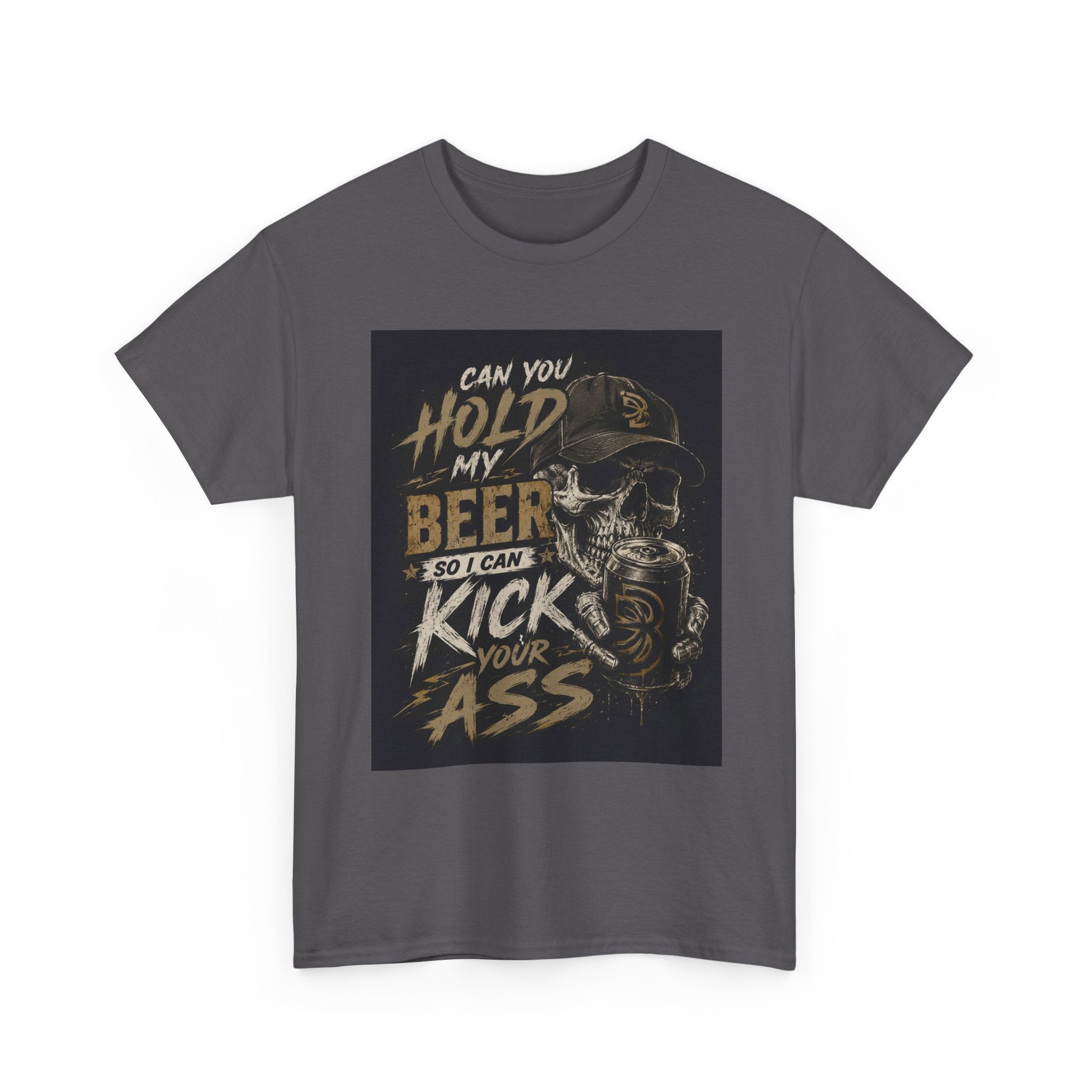 “Hold My Beer” Skull Graphic Tee – Gritty Biker-Style Streetwear Shirt